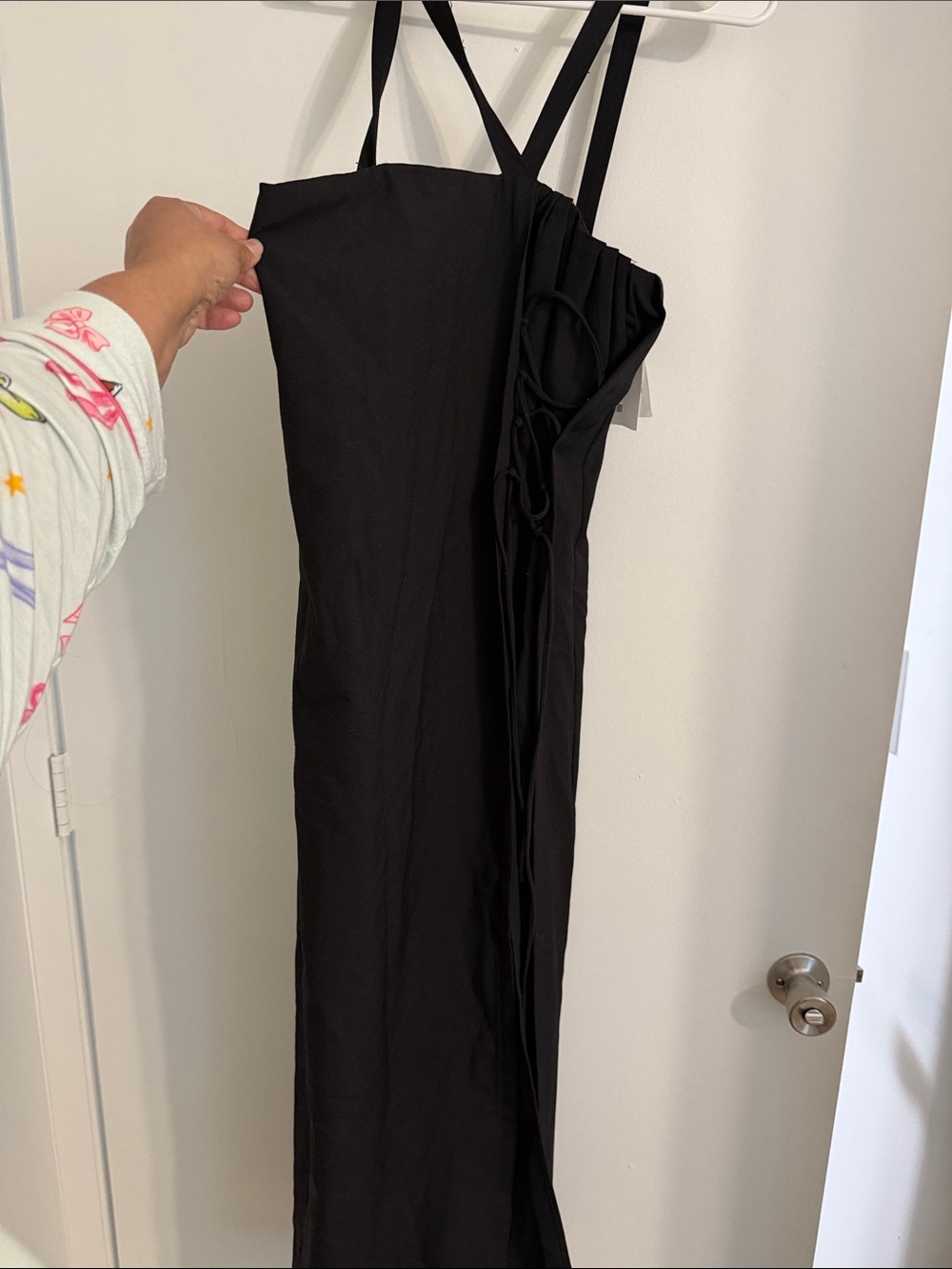 Zara Black Strapless Side-Ruched Maxi Dress with Thin Straps